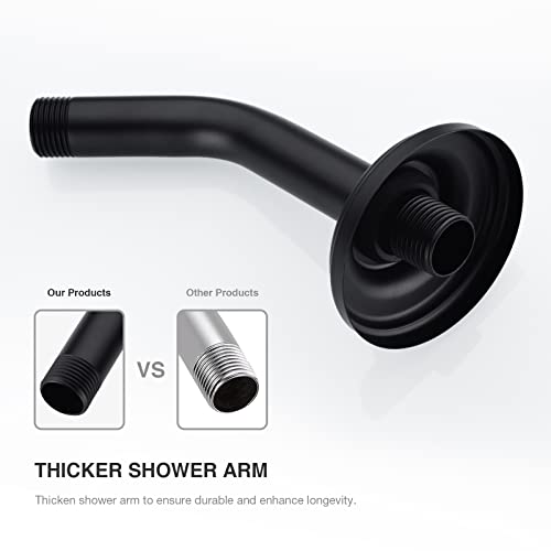 9 Inch Matte Black Shower Arm and Flange Angled Head Pipe | Stainless Steel Wall Mounted Curved Extension Bathroom Gooseneck Shower Neck - color: Black, style: 9 inch