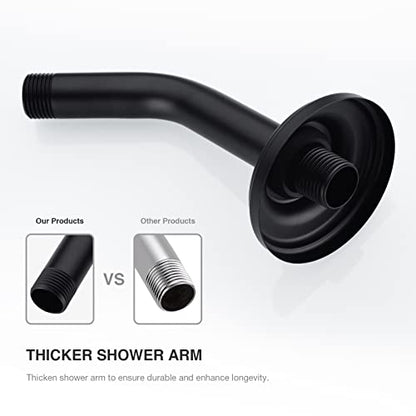 9 Inch Matte Black Shower Arm and Flange Angled Head Pipe | Stainless Steel Wall Mounted Curved Extension Bathroom Gooseneck Shower Neck - color: Black, style: 9 inch