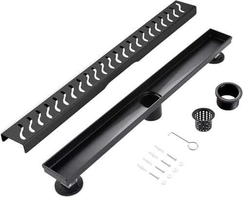 Linear Shower Drain, 32 inch Matte Black | Including Hair Catcher and Removable Grate, 304 Stainless Steel, Easy to Install and Clean (Drain Base Not Included) - color: Matte Black, size: 32 inch