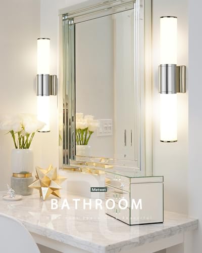 2-Light Chrome Bathroom Vanity Light Fixtures, Milk Glass Shades | 2-light modern bathroom wall sconces, vertical or horizontal mounting, E26 base, hardwired, bulbs not included, VL834-CH-ML - color: Chrome-Milk Glass