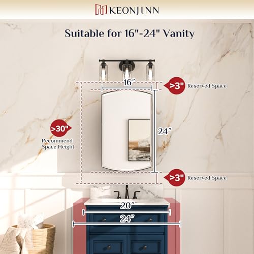 Keonjinn Medicine Cabinet 16 x 26 Inch, Surface Mount or Recessed Cabinets with Mirrors, Gold Metal Framed Wall Mirror with Storage, 2 Adjustable Shelves, Beveled Edge Frame | Adjustable Shelves, Different Curved Frame Design, Wall Mirror with Storage, Su