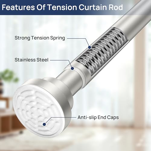 ENJOYBASICS 2 Pack Tension Curtain Rod, 32-66" Adjustable, Stable, Nickel | Secure Hold with Strong Spring & Non-Slip Ends, No-Drill, No Tools, Sag-Resistant, Waterproof, Fits Windows, Showers & Closet - color: Nickel, size: 32-66"