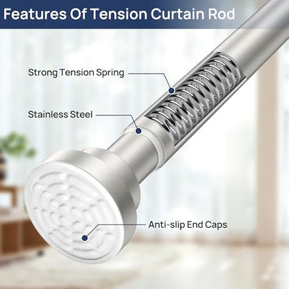 ENJOYBASICS 2 Pack Tension Curtain Rod, 32-66" Adjustable, Stable, Nickel | Secure Hold with Strong Spring & Non-Slip Ends, No-Drill, No Tools, Sag-Resistant, Waterproof, Fits Windows, Showers & Closet - color: Nickel, size: 32-66"