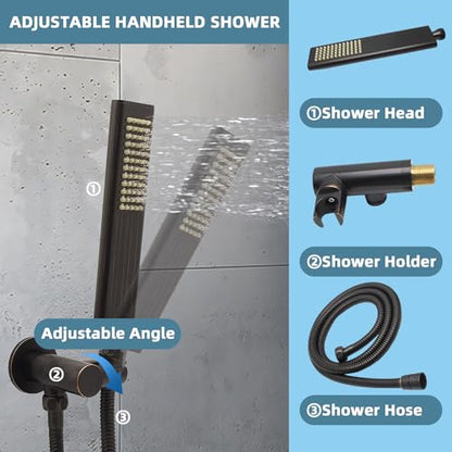 Solid Brass Handheld Shower Head Arc Design High Pressure Oil Rubbed Bronze Hand Shower Wand with Adjustable Supply Elbow Wall Connector Shower Holder and 59″ Stainless Steel Hose Set - color: Oil Rubbed Bronze