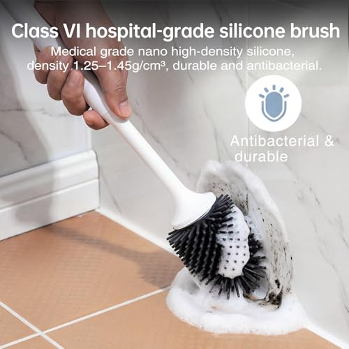 Silicone Toilet Brush and Holder Set with Ventilated Holder, Floor Standing & Wall Mounted Toilet Scrubber - color: Black, size: 1 Pack