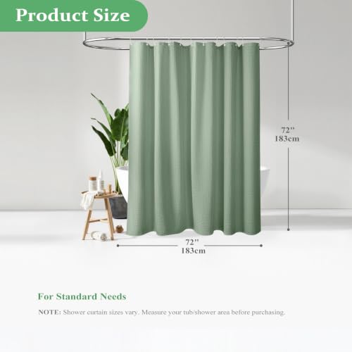 Waffle Shower Curtain 256 GSM Heavy Duty Fabric 72"x72" Sage Green | Thick Textured Cloth, Weighted Hem, Water Repellent Washable, Hotel Luxury Polyester Shower Curtain Set for Bathroom 12 Hooks - color: A. Sage Green, size: 72"W x 72"L (Pack of 1)