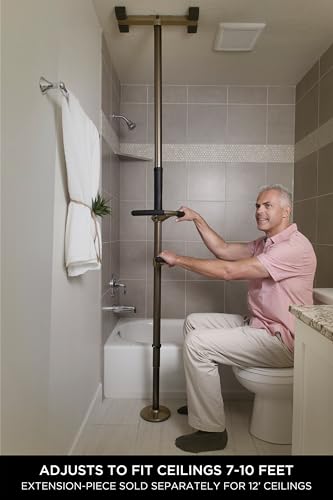 Sure Stand Pole, Elderly Tension Mounted Floor to Ceiling Transfer-Pole, Bathroom Safety Grab Bar and Stability Rail with Adjustable Curved Hand Grips and Padded Handle, Graphite - color: Graphite, size: Sure Stand Pole