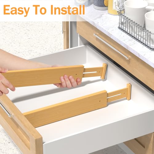 Bamboo Drawer Dividers Organizers, 2.56" High, 17"-21.8" Adjustable, 6 Pack | Expandable Separators, Great for Utensils, Kitchen, Bedroom, Dresser and Office Storage - style: bamboo-6Pack