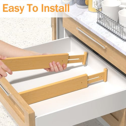 Bamboo Drawer Dividers Organizers, 2.56" High, 17"-21.8" Adjustable, 6 Pack | Expandable Separators, Great for Utensils, Kitchen, Bedroom, Dresser and Office Storage - style: bamboo-6Pack
