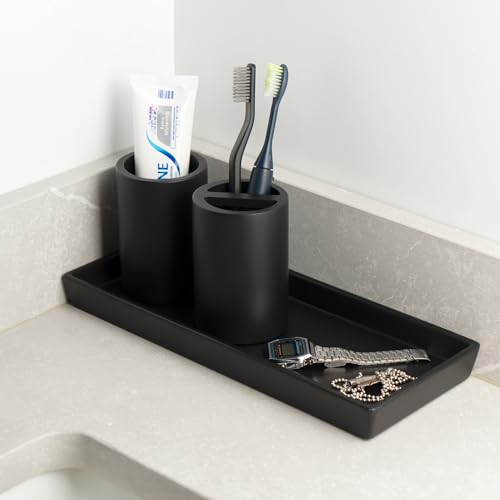 Matte Black Resin Bathroom Tumbler Cup - Matte Black Toothbrush Holder, 4x2.75 Inch, 12oz Capacity, Minimalist Vanity Countertop Organizer (Black) - color: Black