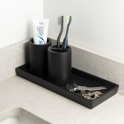 Matte Black Resin Bathroom Tumbler Cup - Matte Black Toothbrush Holder, 4x2.75 Inch, 12oz Capacity, Minimalist Vanity Countertop Organizer (Black) - color: Black