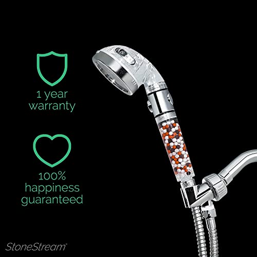 Original StoneStream Filtered Shower Head, Eco Power High Pressure Water Softener Showerhead with ON/OFF switch and Spa like Ionic beads for Dry Skin & Hair — 3 Spray Settings - style: 3-Setting Shower Head