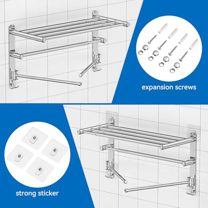 Retractable Towel Rack for Bathroom Stainless Steel Extendable Towel Shelf with 180° Swing Arms Wall-Mounted Towel bar with for Laundry Room (180 Rotating Towel bar) - color: Silvery