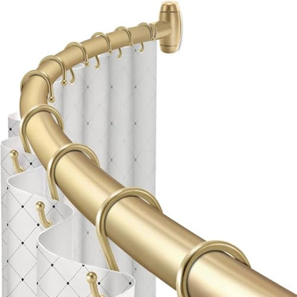 TOPROD Curved Shower Curtain Rod 48-72 Inches Adjustable Round Shower Rods | Gold,Rounded Bowed,Stainless Steel,More Shower Space,Need to Drill,for Bathroom, Bathtub - color: Bright Gold