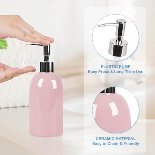 Natheeph Soap Dispenser for Bathroom/Kitchen Fill Hand Soap/Dish Soap, 14OZ | Soap Pump Dispenser Bottle, Ceramic Soap Dispenser Refillable Shampoo/Lotion/ Liquid/Detergent for Bathroom/Kitchen (Pink) - color: Pink