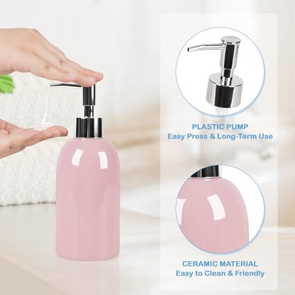 Natheeph Soap Dispenser for Bathroom/Kitchen Fill Hand Soap/Dish Soap, 14OZ | Soap Pump Dispenser Bottle, Ceramic Soap Dispenser Refillable Shampoo/Lotion/ Liquid/Detergent for Bathroom/Kitchen (Pink) - color: Pink