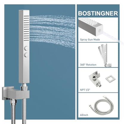Shower Faucets Sets Shower System with Body Jets, Bostingner 10" Rain Shower Head with 2 In 1 Handheld Spray and 4 Jets, Wall Mounted All Metal 3 Way Shower Set with Valve and Trim Kit,Brushed Nickel - color: Brushed Nickel, size: 10 Inch