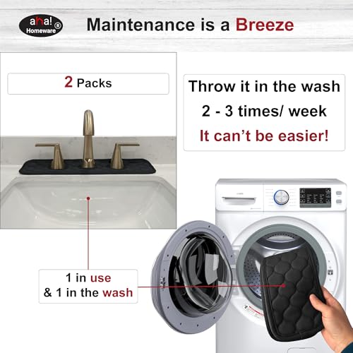 Bathroom Sink Splash Guard 3-Round-Hole : AHA HOMEWARE, Faucet Mat for Bathroom Sink 3 Holes (Black & Black) - color: Black & Black
