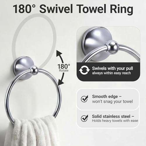24-Inch Wall Mounted Towel Racks for Bathroom – Space Saver 4-Piece Durable Stainless Steel Bathroom Hardware Set with Towel Bar, Towel Ring, Toilet Paper Holder & Hook, Chrome