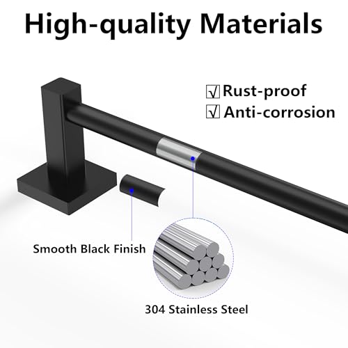Towel Bar, Towel Racks for Bathroom Wall Mounted, Matte Black | Adjustable 12.7 to 23.2 Inch Single Towel Rod, 304 Stainless Steel Towel Holder, Rustproof, Square Base, Heavy Duty, Modern - color: Matte Black, size: Wall-Mounted