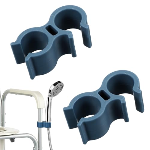 2 Pack Shower Hose Holder for Shower Chair, Bath Seat Bracket Attachment, Universal Hose Clip for Transfer Bench, Tub Stool, Elderly Disabled Bathing Aid - color: Bluegray