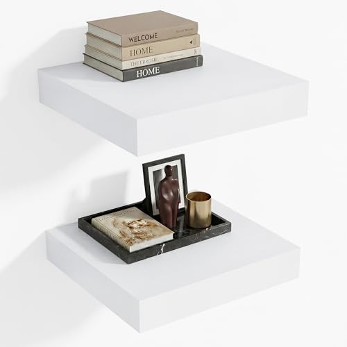 Heimlove 12 Inch Deep Floating Shelves,12 Inch Wide Small Wall Shelves Set of 2, 2 Inch Thick Invisible Wall Mounted Shelves for Bathroom Bedroom Nursery,White - color: White, size: 12"W x 12"D x 2"H, Set of 2