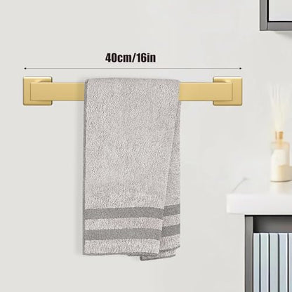 5 Piece Gold Towel Bar Set Bathroom Hardware Set Gold Bathroom Accessories Set with 2 Towel Hook, Stainless Steel Wall Mounted Bathroom Towel Rack Set Square 16-Inch - color: Brushed Gold, size: 16 IN