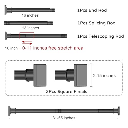 UIOSANRT Tension Shower Curtain Rod 31-55 Inches Non-Slip Shower Rod Tension Mounted No Drill Black Shower Curtain Rods Spring Tension Rod Adjustable Tension Curtain Rod for Windows Bathroom - color: Black, size: 31"-55"