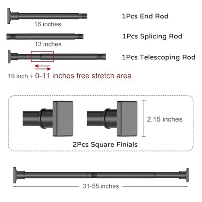 UIOSANRT Tension Shower Curtain Rod 31-55 Inches Non-Slip Shower Rod Tension Mounted No Drill Black Shower Curtain Rods Spring Tension Rod Adjustable Tension Curtain Rod for Windows Bathroom - color: Black, size: 31"-55"