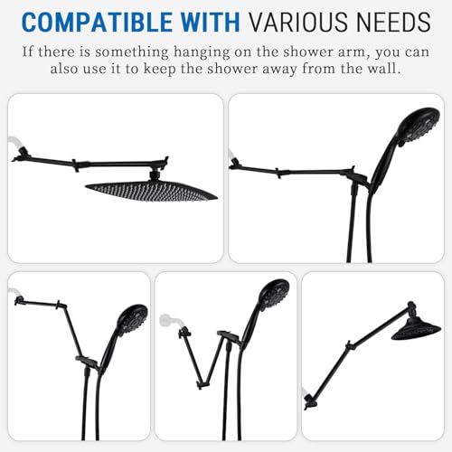 G-Promise 18 Inch Solid Brass Shower Head Extension Arm (Matte Black) | Rise or Lower Shower Head, All Metal, Height & Angle Adjustable Extender, Firmly Secure Shower Head, Easy to Install - color: Matte Black
