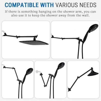 G-Promise 18 Inch Solid Brass Shower Head Extension Arm (Matte Black) | Rise or Lower Shower Head, All Metal, Height & Angle Adjustable Extender, Firmly Secure Shower Head, Easy to Install - color: Matte Black