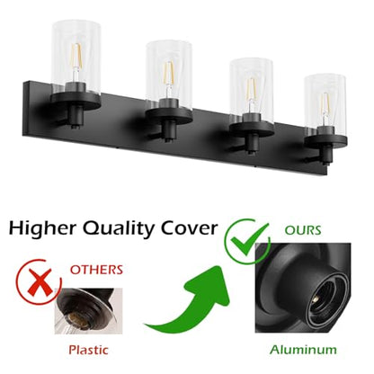 Aipsun Bathroom Vanity Light Farmhouse 4 Light Matte Black Vanity Lighting Fixtures with Clear Glass Shade(Exclude Bulb) - color: Black, size: 4-Light