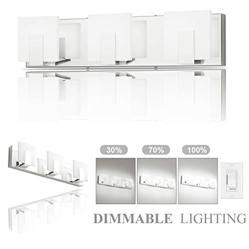 Aipsun 3 Lights Dimmable Modern LED Vanity Light for Bathroom Frosted White Acrylic Chrome Up and Down Bathroom Wall Light Fixtures Over Mirror(White Light 6000K) - size: 3 Lights