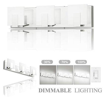Aipsun 3 Lights Dimmable Modern LED Vanity Light for Bathroom Frosted White Acrylic Chrome Up and Down Bathroom Wall Light Fixtures Over Mirror(White Light 6000K) - size: 3 Lights