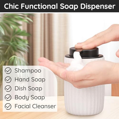 Segbeauty Foaming Soap Dispenser Ceramic, 10.8oz White Foam Hand Soap Dispenser for Bathroom, 320ml Refillable Lotion Dispenser Bottle with Foaming Pump, Empty Liquid Containers for Kitchen - color: White Black, style: Foaming