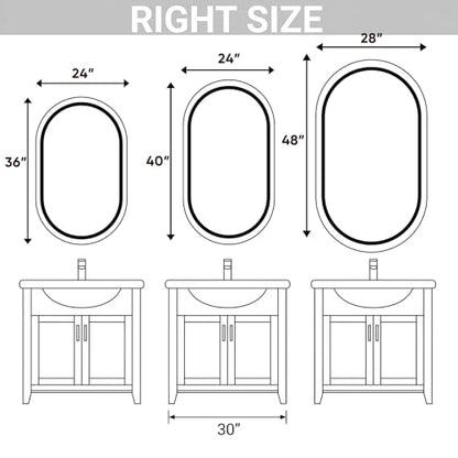 24"x40" LED Bathroom Mirror with Lights, Anti-Fog, Dimmable Backlit, Memory Function, Tempered Glass, Shatter-Proof, Lighted Vanity Mirror for Wall, Oval - size: 24"L x 40"W, style: Oval Style