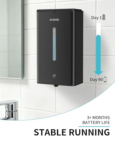 AIKE Automatic Foam Soap Dispenser 33.8oz for Bathroom,Matteblack AK1207FA | Rich Foam and Steel Finish,5-Level Adjustable and Key for Commercial(Battery Not Included),Screw Wall Mount for Space-Saving - color: Matteblack Stainless Steel