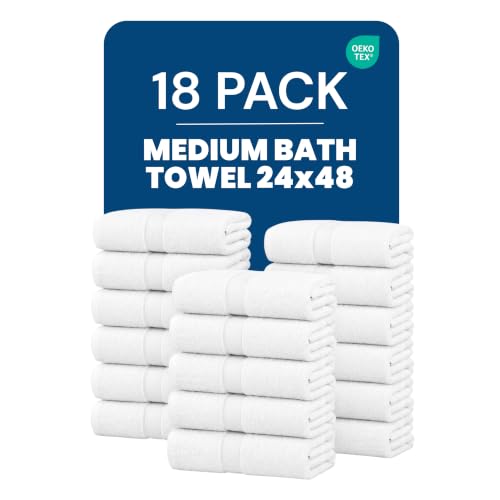 Bulk 18-Pack Bath Towels, 24x48, Commercial-Grade Spa Towel, White | Medium-Weight 100% Ring-Spun Cotton Bath Towels, Soft, Absorbent & Quick-Drying - color: White, size: 24" x 48" - 18 Pack