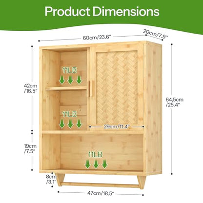HOOBRO Bathroom Cabinet Wall Mounted, Bamboo Over Toilet Cabinet, Medicine Cabinet with Towels Bar & Adjustable Shelves, 23.6 x 7.9 x 28.5 Inches, for Bathroom, Laundry, Kitchen, Natural YL63CW01