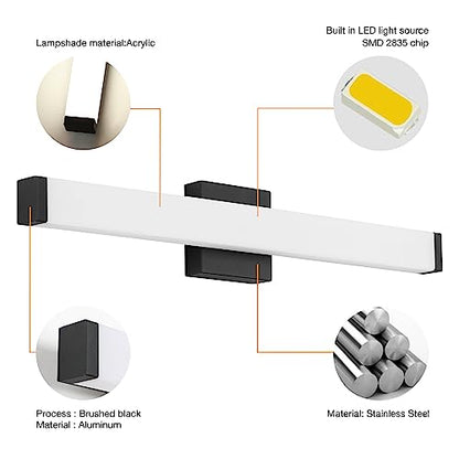 24" LED Vanity Light, 14W 5CCT Dimmable, Brushed Balck | Wall Bar Light, Rust & Moisture Resistant, Dimmable 2700K-5000K, Energy-saving, moisture-proof, Dresser Bathroom over Mirror - color: Matte Black, size: 24 inch 5CCTDimmable