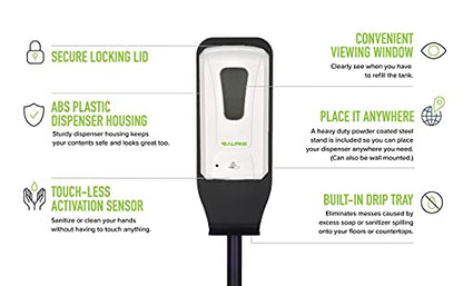 Alpine Automatic Hand Sanitizer Dispenser - Touchless Soap Dispenser with Floor Stand for Restaurant, Hospital, School, Hotel, Kitchen and Bathroom -1200mL Foam White - style: Foam w/ Stand