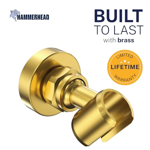 HammerHead Showers Solid Metal Handheld Showerhead Holder Wall Mount, Adjustable Screw-Mounted Pivot Ball, Shower Hose Holder, Fits Most Handheld Showerheads, Brushed Gold - style: Brushed Gold