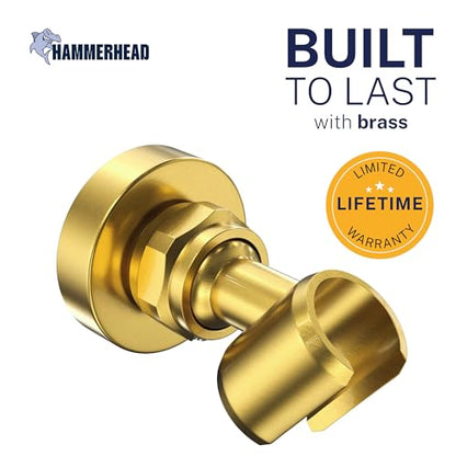 HammerHead Showers Solid Metal Handheld Showerhead Holder Wall Mount, Adjustable Screw-Mounted Pivot Ball, Shower Hose Holder, Fits Most Handheld Showerheads, Brushed Gold - style: Brushed Gold