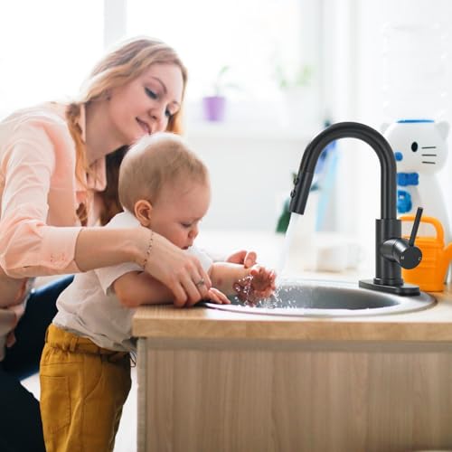 Black Bathroom Faucet with Pull Down Sprayer, 2 Flow Modes | Modern Stainless Steel Bathroom Sink Faucet with Pop-up Drain and Hoses, RV & Outdoor Basins, for 1 or 3 Hole - color: Matte Black
