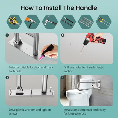29.5 Inch Foldable Toilet Grab Bars, Bathroom Stainless Steel Handrails with Paper Holder, Handicapped Flip-Up Handles, Senior Safety Rails, Wall Mounted Hand Grips, for Elderly, Disabled, Pregnant - size: 29.5 inches