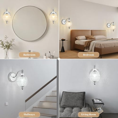 1 Piece Brushed Chrome Wall Sconce, 1-Light Mid Century Modern Brushed Chrome Finish Wall Sconce with Globe Glass Shade, Modern Light for Bathroom, Bedroom, Living Room,Powder Room - color: Chrome, size: 1 Light