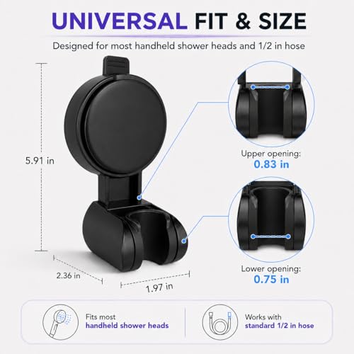 Suction Cup Shower Head Holder, Black, Adjustable, No Drill | Strong Suction Hold, Removable No-Drill Mount, Adjustable Angle for Smooth Tile, Glass, Marble and Metal Surfaces - style: Matte Black-L