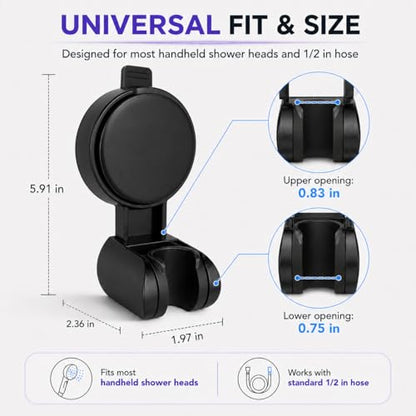 Suction Cup Shower Head Holder, Black, Adjustable, No Drill | Strong Suction Hold, Removable No-Drill Mount, Adjustable Angle for Smooth Tile, Glass, Marble and Metal Surfaces - style: Matte Black-L