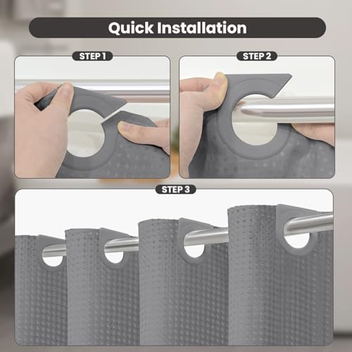 Inhousolu No Hook Shower Curtain with Removable Snap-in Liner, Waffle Weave 230 GSM Polyester, Weighted Hem, Water Repellent Washable, 72 x 84 Inch, Gray - color: Grey, size: 72"W x 84"L (Pack of 1)