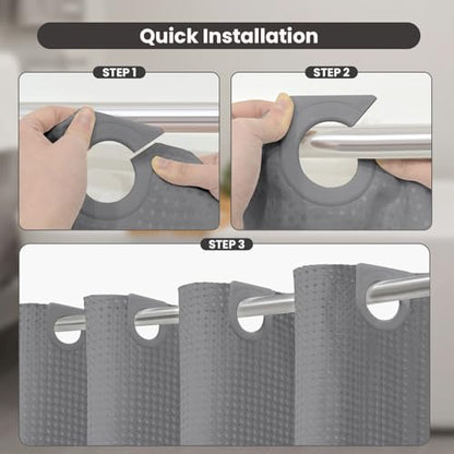 Inhousolu No Hook Shower Curtain with Removable Snap-in Liner, Waffle Weave 230 GSM Polyester, Weighted Hem, Water Repellent Washable, 36 x 72 Inch, Gray - color: Grey, size: 36"W x 72"L (Pack of 1)